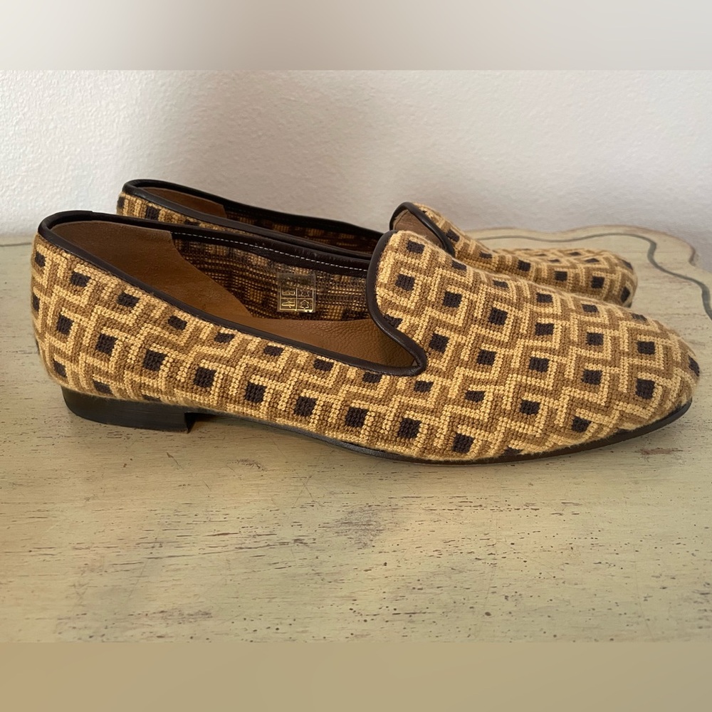 STUBBS & WOOTTON Kilim Print Needlepoint Smoking Slippers / Loafers 11 1/2 $600 - Picture 3 of 6